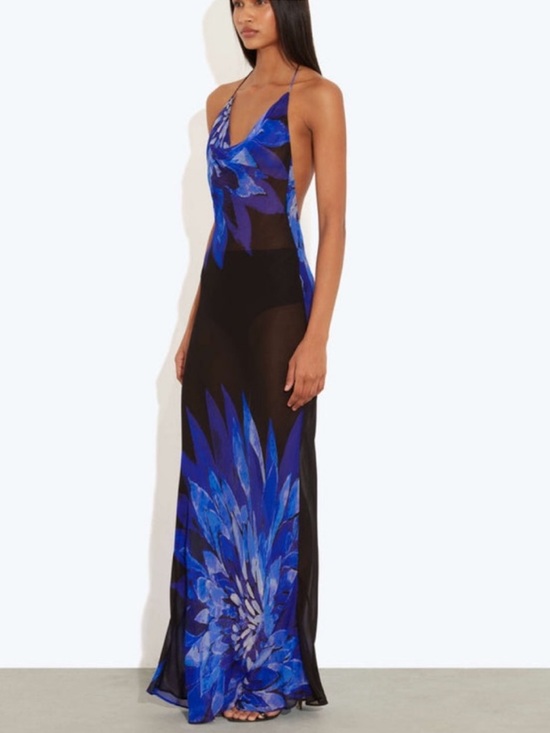 Rat & Boa Dresses & Skirts - Rat & Boa Coralina Cowl Neck Semi Sheer Maxi Dress Black Cobalt Blue Size XS